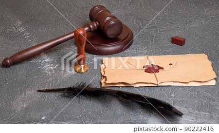 Notary's public pen and stamp on testament and last will. Notary public tools 90222416