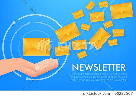 Envelope with a newsletter concept. Open message with the document. Subscribe to newsletter concept. Vector stock illustration. Envelope with a newsletter concept. Open message with the document. Subscribe to newsletter concept. Vector stock illustration. 90222507