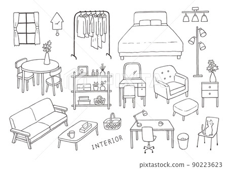Hand-painted illustration set 2 (monochrome) for interior and furniture 90223623