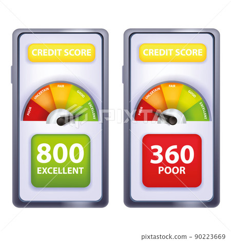 Credit score vector meter app concept, smartphone screen, personal finance business rating.  90223669
