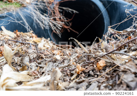 HDPE drainage culvert under a road entrance. Pipe is used to convey stormwater between ditches. 90224161