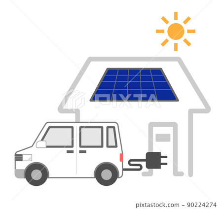 Charging an electric vehicle with solar power - Stock Illustration ...
