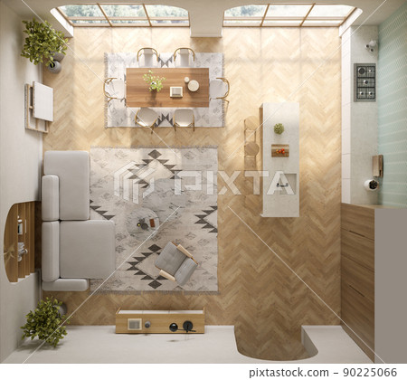 Minimalist Interior of modern living room top view 3D rendering 90225066