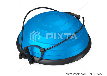 Blue fitness ball with hand expander isolated white background. 3d rendering of sport equipment for fitness, yoga and active workout Blue fitness ball with hand expander isolated white background. 3d rendering of sport equipment for fitness, yoga and active workout 90225226