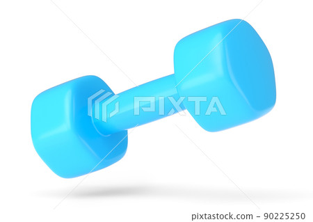 Rubber blue dumbbell isolated on white background. 3d rendering of sport equipment for fitness and powerlifting 90225250