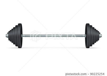 Abstract metal barbell isolated on white background. 3d rendering of sport equipment for fitness and powerlifting 90225254