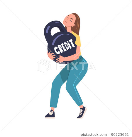 Severity of Mortgage with Woman Holding Huge Kettlebell as Heavy Burden of Credit Vector Illustration 90225661