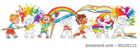 Children paint each other with paint in different colors 90226115