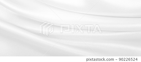 Smooth elegant white silk or satin luxury cloth texture as wedding background. Luxurious background design 90226524