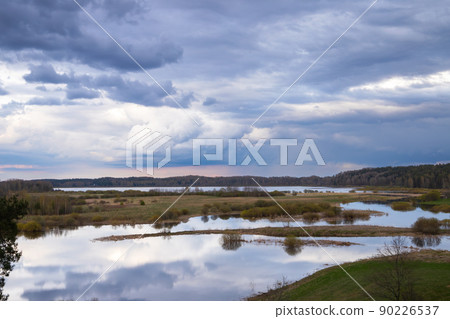 Sorot river under cloudy sky. Rural summer landscape Sorot river under cloudy sky. Rural summer landscape 90226537