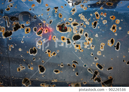 Burnt car of civilians. People were shot by Russian soldiers. May, 2022 90226586