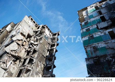 Borodianka, Ukraine, May 28, 2022: Houses destroyed by Russian soldiers Borodianka, Ukraine, May 28, 2022: Houses destroyed by Russian soldiers 90226624