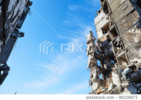 Borodianka, Ukraine, May 28, 2022: Houses destroyed by Russian soldiers 90226671