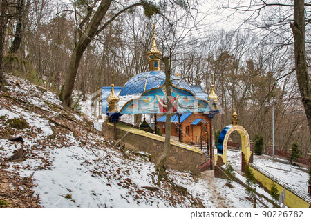 Chapel in the forest. Kremenets Mountains Park Bozha Hora. 90226782