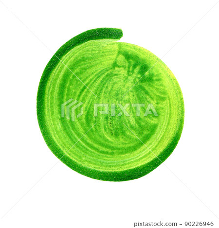Green lime circle painted watercolor on paper.  90226946