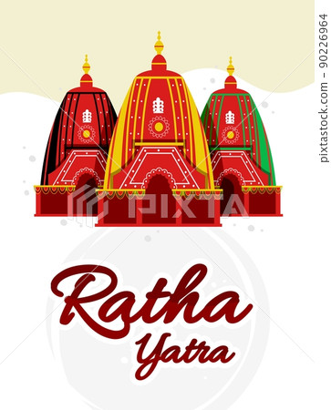Ratha yatra festival A chariot with wooden deities of Jagannath, Baladeva and Subhadra. Holiday banner greeting card Vector illustration 90226964