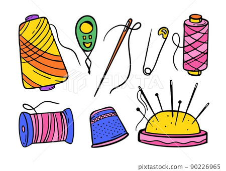 Needlework sewing knitting a large set of bright multicolored elements Hand made Vector illustration on a white background 90226965
