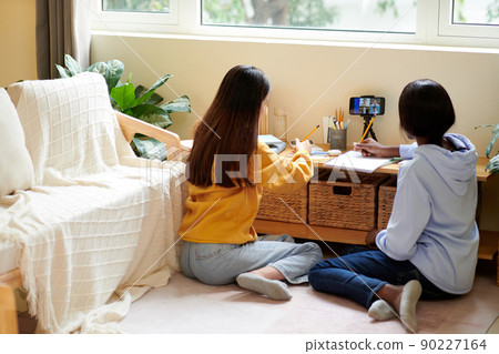 Girls Attending Online Class Girls Attending Online Class 90227164