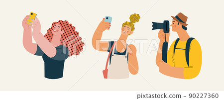 People portrait - Taking photos -Modern flat vector concept illustration of a people taking photo with a phone or camera, half-length portrait, user avatar. Creative landing web page illustartion People portrait - Taking photos -Modern flat vector concept illustration of a people taking photo with a phone or camera, half-length portrait, user avatar. Creative landing web page illustartion 90227360