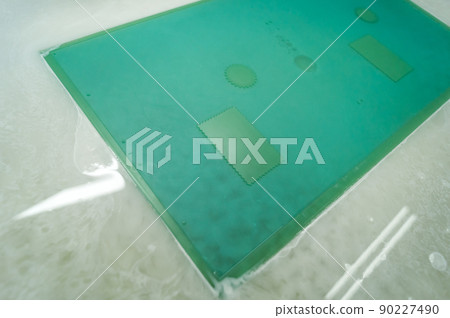 Production of flexographic printing plates. Washing of polymer molds for the printing machine. Soft focus 90227490