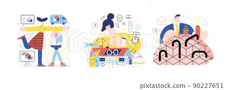Technology Memphis illustrations -modern flat vector concept digital illustration on Marketing and Promotion, Intelligent building, Artificial intelligence. Creative landing web page illustrations set Technology Memphis illustrations -modern flat vector concept digital illustration on Marketing and Promotion, Intelligent building, Artificial intelligence. Creative landing web page illustrations set 90227651