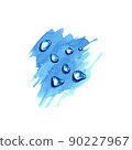Realistic waterdrops and splashes on blue abstract surface isolated on white. Hand painted watercolor. Can be used as a design element 90227967