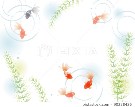 Goldfish and aquatic plant background frame Goldfish and aquatic plant background frame 90228426