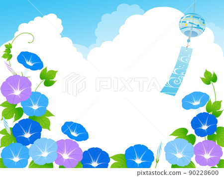 牽牛花和夏天天空/風鈴背景框架 90228600