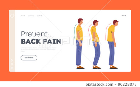 Prevent Back Pain Landing Page Template. Scoliosis and Spine Backbone Curvature Concept. Man Correct and Wrong Posture Prevent Back Pain Landing Page Template. Scoliosis and Spine Backbone Curvature Concept. Man Correct and Wrong Posture 90228875