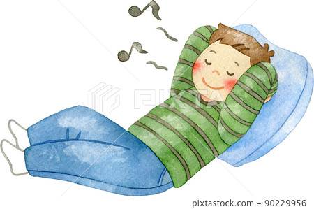 Illustration of a child lying on a cushion and relaxing 90229956