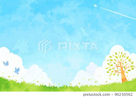 美麗的藍天和郁鬱蔥蔥的風景插圖 美麗的藍天和郁鬱蔥蔥的風景插圖 90230562