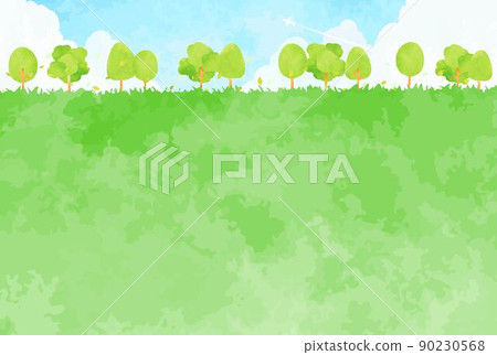 鬱鬱蔥蔥的樹木和草地的景觀插圖 90230568