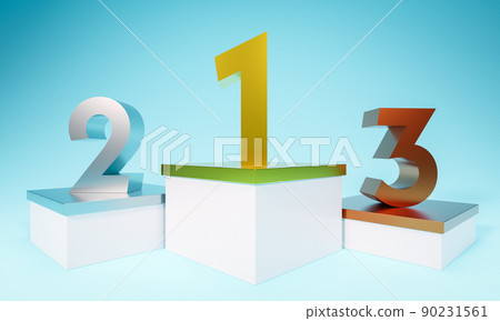 Ranking numbers on the podium, light blue background 90231561