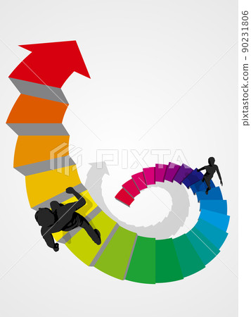 Spiral arrow silhouette of men and women climbing stairs Vector illustration Spiral arrow silhouette of men and women climbing stairs Vector illustration 90231806