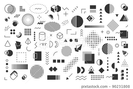 Memphis element retro geometric shape glyph set. Funky graphic trend design tendency futuristic constructivism abstract different fashion vintage element flyer ads pattern fabric print paper textile 90231808
