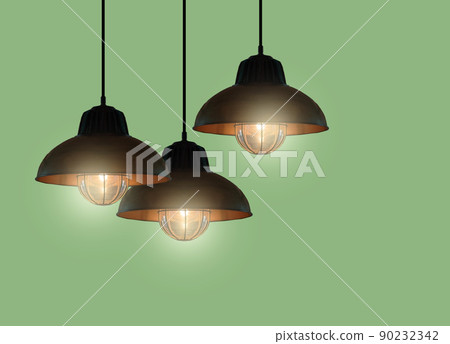 Ceiling lights and black decorations, led system technology that separates the white background. Ceiling lights and black decorations, led system technology that separates the white background. 90232342