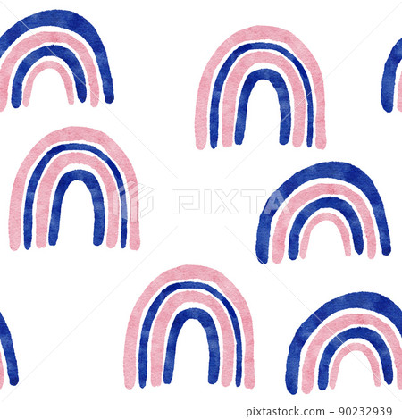 Hand drawn watercolor seamless pattern with navy blush boho elements. Bohemian blue pink fabric print, indigo rose geometric abstract shapes, ethnic design. For wedding invitation, gender reveal cards 90232939