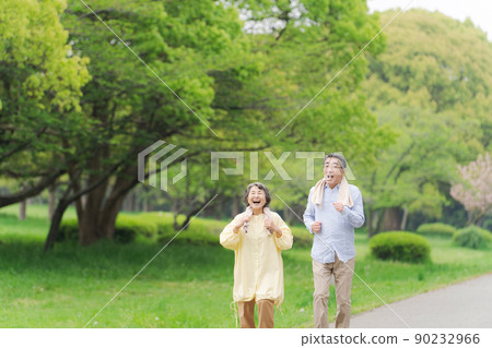 Active senior walking couple 90232966