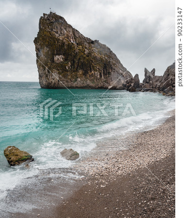 Simeiz city beach with rock Diva on cloudy weather. Crimea Simeiz city beach with rock Diva on cloudy weather. Crimea 90233147