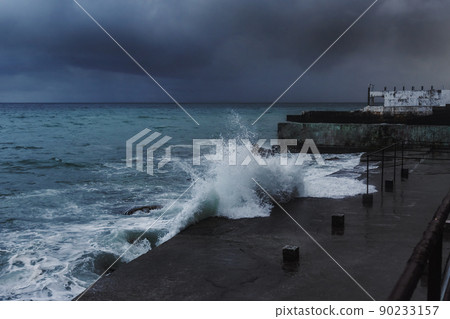 Black Sea in rainy stormy weather in Alupka, Crimea Black Sea in rainy stormy weather in Alupka, Crimea 90233157