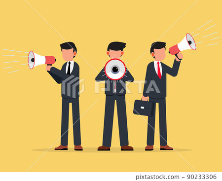 Group of business people shouting loudly with loudspeakers. Group of business people shouting loudly with loudspeakers. 90233306