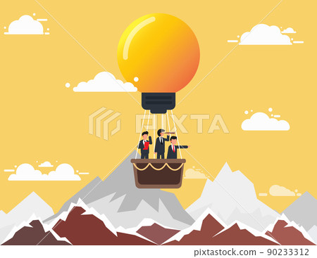 Group of business people flying in the sky on hot air balloons and planning ahead. Group of business people flying in the sky on hot air balloons and planning ahead. 90233312