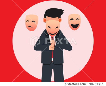 Masked businessman hides his true feelings behind him. 90233314