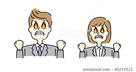 Men and women with angry faces clenching their fists and having flames in their eyes Men and women with angry faces clenching their fists and having flames in their eyes 90233522
