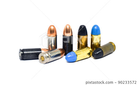 9mm pistol bullets and automatic gun. 90233572