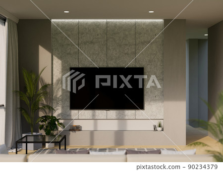 Modern luxury living room interior design with black TV screen mockup on modern stylish wall 90234379