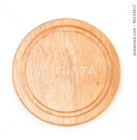 Wooden cheese board, isolated on white background 90234817