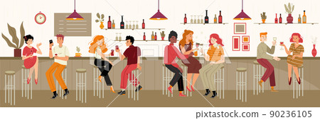 Diverse people drink alcohol in bar Diverse people drink alcohol in bar 90236105