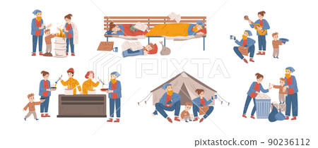 Beggars family, homeless people live on street 90236112