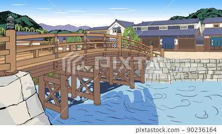 Japanese-style image of the cityscape with a bridge background 90236164